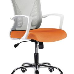 Кресло BRABIX "Wings MG-306", пластик белый, хром, сетка, серое/оранжевое, 532011 в Дегтярске - degtyarsk.mebel24.online | фото