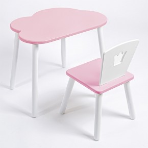 Комплект детский стол ОБЛАЧКО и стул КОРОНА ROLTI Baby (розовая столешница/розовое сиденье/белые ножки) в Дегтярске - degtyarsk.mebel24.online | фото
