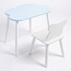 Комплект детский стол ОБЛАЧКО и стул МИШКА ROLTI Baby (голубая столешница/белое сиденье/белые ножки) в Дегтярске - degtyarsk.mebel24.online | фото