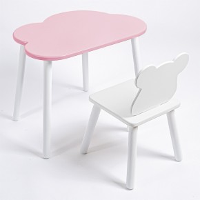 Комплект детский стол ОБЛАЧКО и стул МИШКА ROLTI Baby (розовая столешница/белое сиденье/белые ножки) в Дегтярске - degtyarsk.mebel24.online | фото
